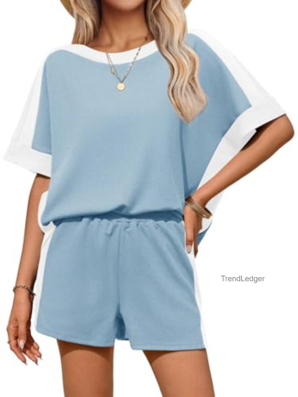 Women 2 Piece Summer Short Set Oversized Top High Waisted Shorts Pockets